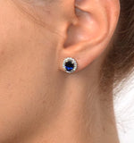 Sapphire 7mm X 5mm And Diamond 18k White Gold Earrings
