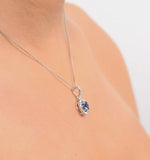 Sapphire 5mm And Diamond Halo 18k White Gold Pendant Necklace