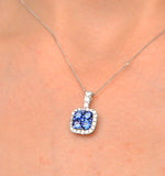 1.50ct Sapphire And Diamond 18k White Old Halo Pendant Necklace