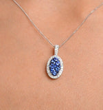 1.42ct Sapphire And Diamond 18k White Gold Cluster Pendant Necklace