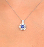 0.45ct And 18k White Gold Diamond Sapphire Pendant Necklace - Fr38