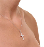1.00ct Diamond And 18k White Gold Cross Pendant Necklace - Fr42