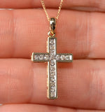 Cross Pendant Necklace 0.25ct Diamond 9k Yellow Gold W13 X L20mm