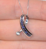 Sapphire And 0.02ct Diamond Ribbon Pendant Necklace 9k White Gold