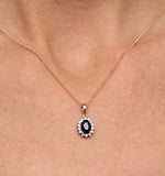 Sapphire 7 X 5mm And Diamond 9k Gold Pendant Necklace