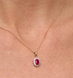 Ruby 7 X 5mm And Diamond 9k Gold Pendant Necklace