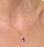 Ruby 7 X 5mm And Diamond 9k Gold Pendant Necklace