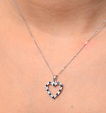 9k White Gold  0.03ct Diamond And Sapphire Heart Pendant Necklace