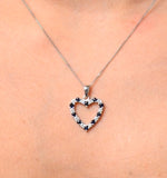 9k White Gold  0.03ct Diamond And Sapphire Heart Pendant Necklace