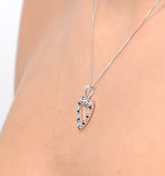 9k White Gold  0.03ct Diamond And Sapphire Heart Pendant Necklace