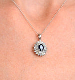 Sapphire 7 X 5 Mm And Diamond 9k White Gold Pendant Necklace