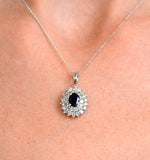 Sapphire 7 X 5 Mm And Diamond 9k White Gold Pendant Necklace