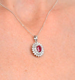 Ruby 7 X 5mm And Diamond 9k White Gold Pendant Necklace