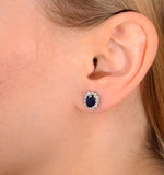 Sapphire 7mm X 5mm And Diamond 9k White Gold Earrings  H4475