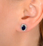 Sapphire 7mm X 5mm And Diamond 9k White Gold Earrings  H4475