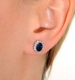 Sapphire 7mm X 5mm And Diamond 9k White Gold Earrings  H4475