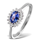 Tanzanite 6 X 4mm And Diamond 18k White Gold Ring