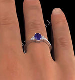 Tanzanite 7 X 5mm And Diamond 18k White Gold Ring  N3493y