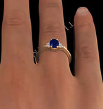 Sapphire 7 X 5mm And Diamond 18k Gold Ring