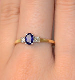 Sapphire 6 X 4mm And Diamond 18k Gold Ring  N4312