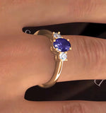 Tanzanite 7 X 5mm And Diamond 18k Gold Ring  N4317
