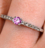 18k White Gold H/si Diamond And Pink Sapphire Ring