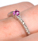 18k White Gold H/si Diamond And Pink Sapphire Ring