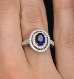 Sapphire Ring With A Diamond Halo 1ct In 18k White Gold N4523