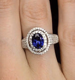 Sapphire Ring With A Diamond Halo 0.65ct In 18k White Gold N4525