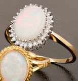 Opal 10 X 8mm And Diamond 9k Yellow Gold Ring