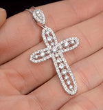 Diamond Pyrus Cross 1.40ct Pendant Necklace In 18k White Gold
