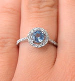 Halo Aquamarine 0.50ct And Diamond 18k White Gold Ring