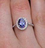 Tanzanite 7 X 5mm And 0.30ct Diamond 18k White Gold Ring
