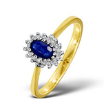 Sapphire 5 X 3mm And Diamond 18k Gold Ring  Fet29-u