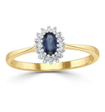 Sapphire 5 X 3mm And Diamond 9k Gold Ring  A3225