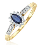 Sapphire 5 X 3mm And Diamond 18k Gold Ring