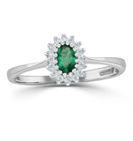 Emerald 5 X 3mm And Diamond 18k White Gold Ring  Fet29-gy
