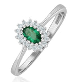 Emerald 5 X 3mm And Diamond 9k White Gold Ring  A4450