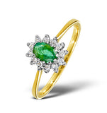 Emerald 5 X 3mm And Diamond 18k Gold Ring  Fet33-g
