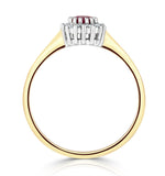 Ruby 3.5 X 3.5mm And Diamond 9k Gold Ring