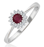 Ruby 3.5 X 3.5mm And Diamond 9k White Gold Ring