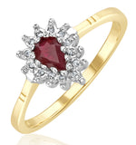 Ruby 6 X 4mm And Diamond 9k Gold Ring  A3366