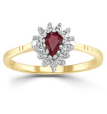 Ruby 6 X 4mm And Diamond 9k Gold Ring  A3366