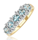 Blue Topaz 3mm And Diamond 9k Yellow Gold Ring