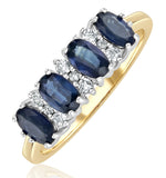 Sapphire 5 X 3mm And Diamond 18k Gold Ring  Fet39-u