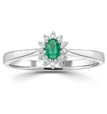 Emerald 4 X 3mm And Diamond 9k White Gold Ring