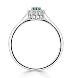 Emerald 4 X 3mm And Diamond 9k White Gold Ring