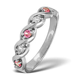Pink Sapphire And 0.08ct Diamond Ring 9k White Gold