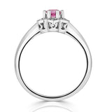 Pink Sapphire And 0.06ct Diamond Ring 9k White Gold