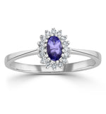 Tanzanite 5 X 3mm And Diamond 18k White Gold Ring  Fet29-vy